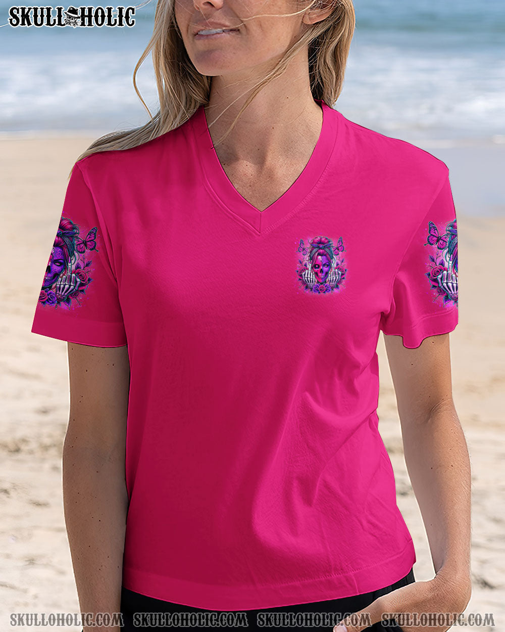 Dont Ever Put Me I Can Be Pink Skull and Rose Gothic Attitude Graphic AOP Shirts _5_ Sf39J