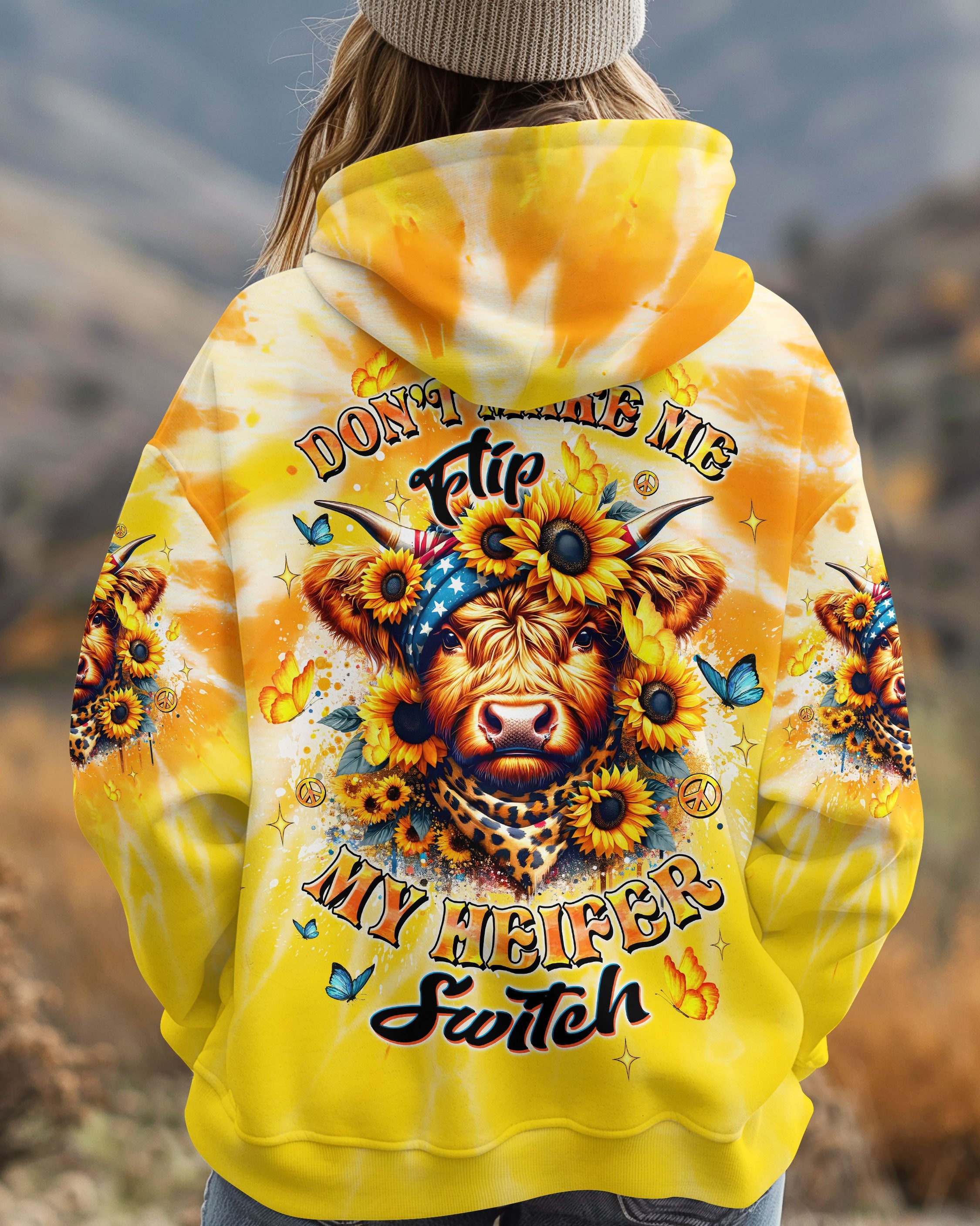 Dont Make Me Flip My Heifer Switch Tie Dye Cow Sunflower AOP Shirts _13_ DXWBx