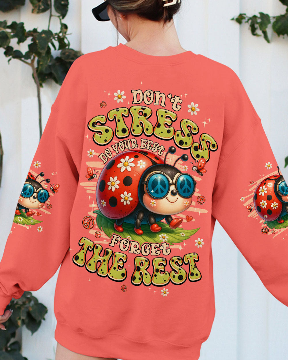 Dont Stress Do Your Best Forget The Rest Ladybug Peacefull Funny Motivational AOP Shirts _11_ KYcYd
