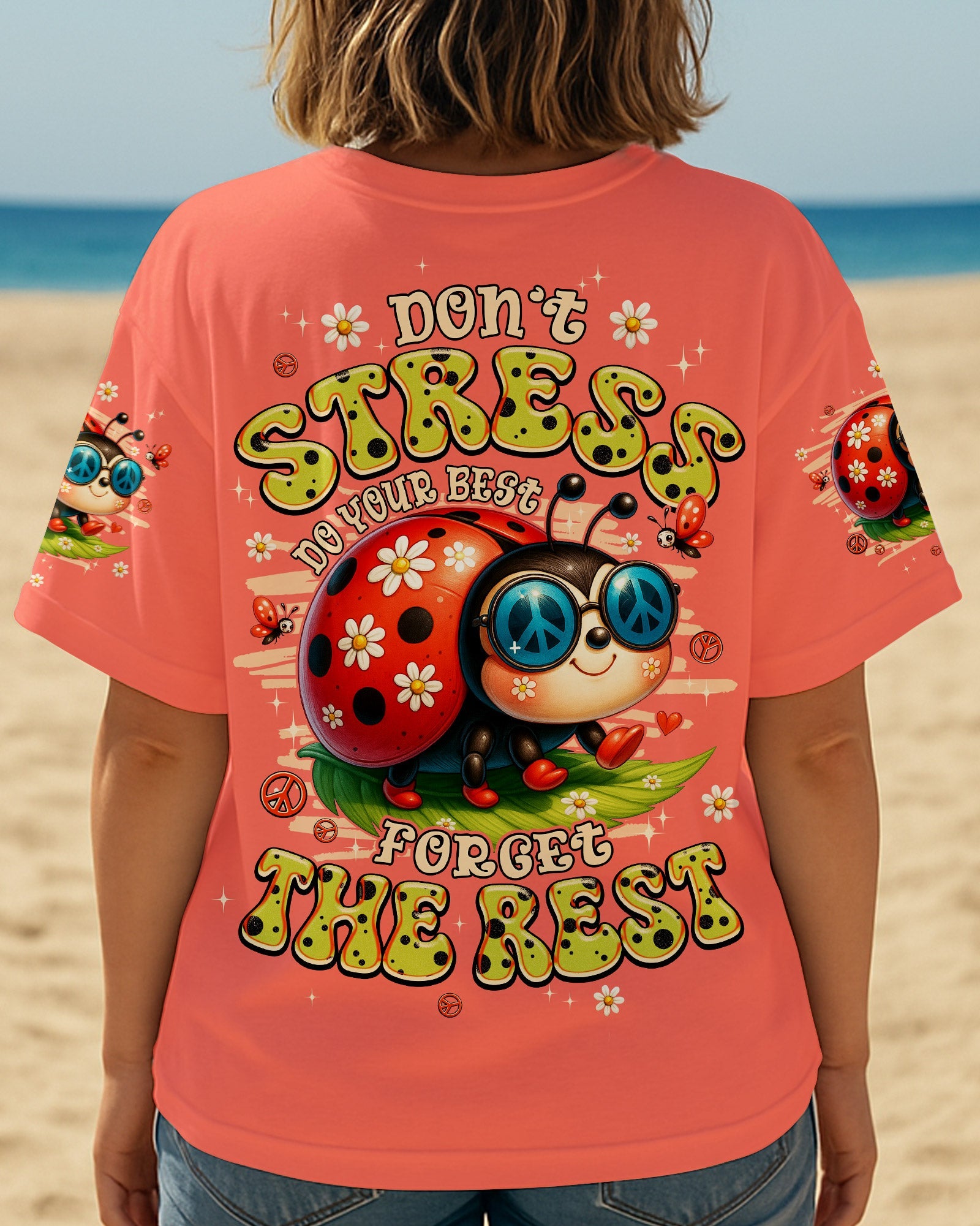 Dont Stress Do Your Best Forget The Rest Ladybug Peacefull Funny Motivational AOP Shirts _5_ 1nRtN