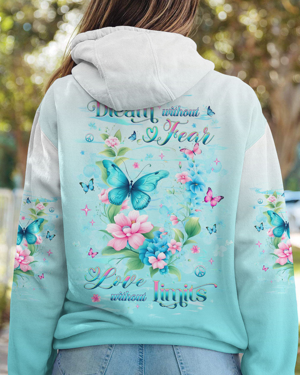Dream Without Fear Love Without Limits Butterfly Floral Graphic AOP Shirts _8_ d5ixt