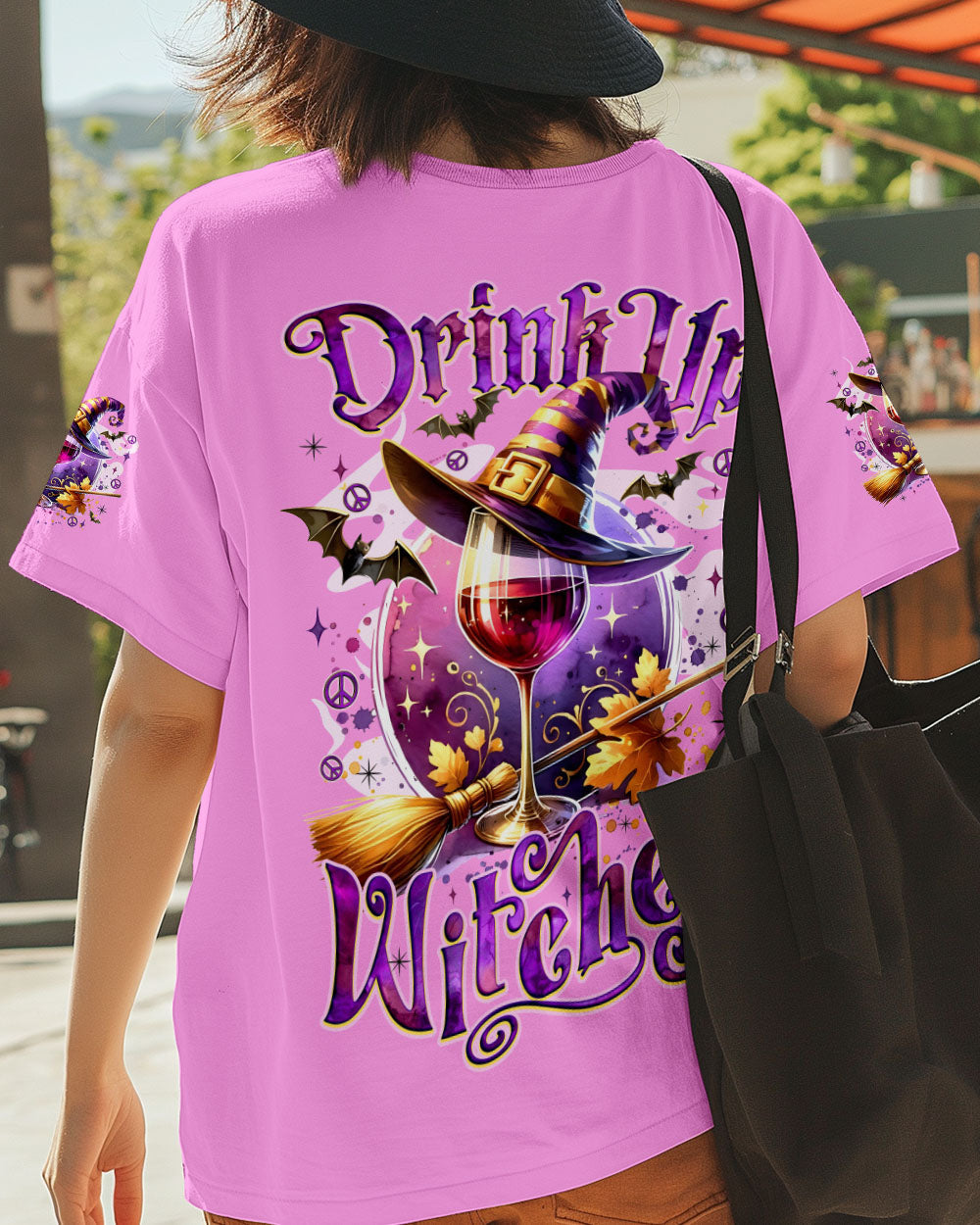 Drink Up Witches Witch Hat Wine Glass Pumpkins _26 Halloween Fun AOP Shirts _15_ kdc7L