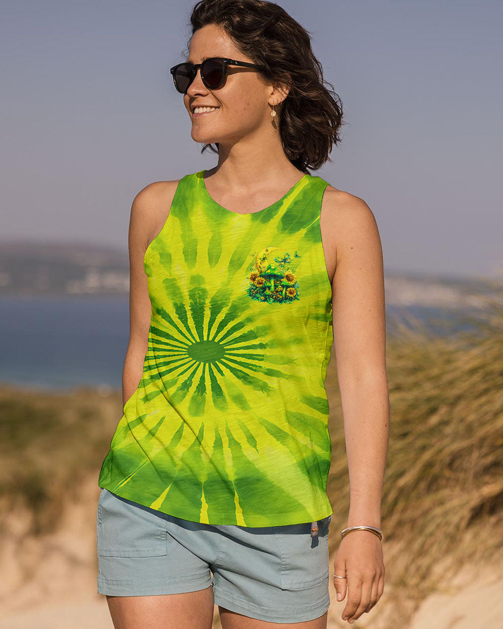 Eat Mushrooms See the Universe Green Tie Dye Mushroom Forest AOP Shirts _10_ 7dVN1