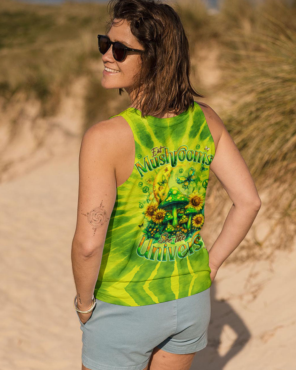 Eat Mushrooms See the Universe Green Tie Dye Mushroom Forest AOP Shirts _11_ tqMPv