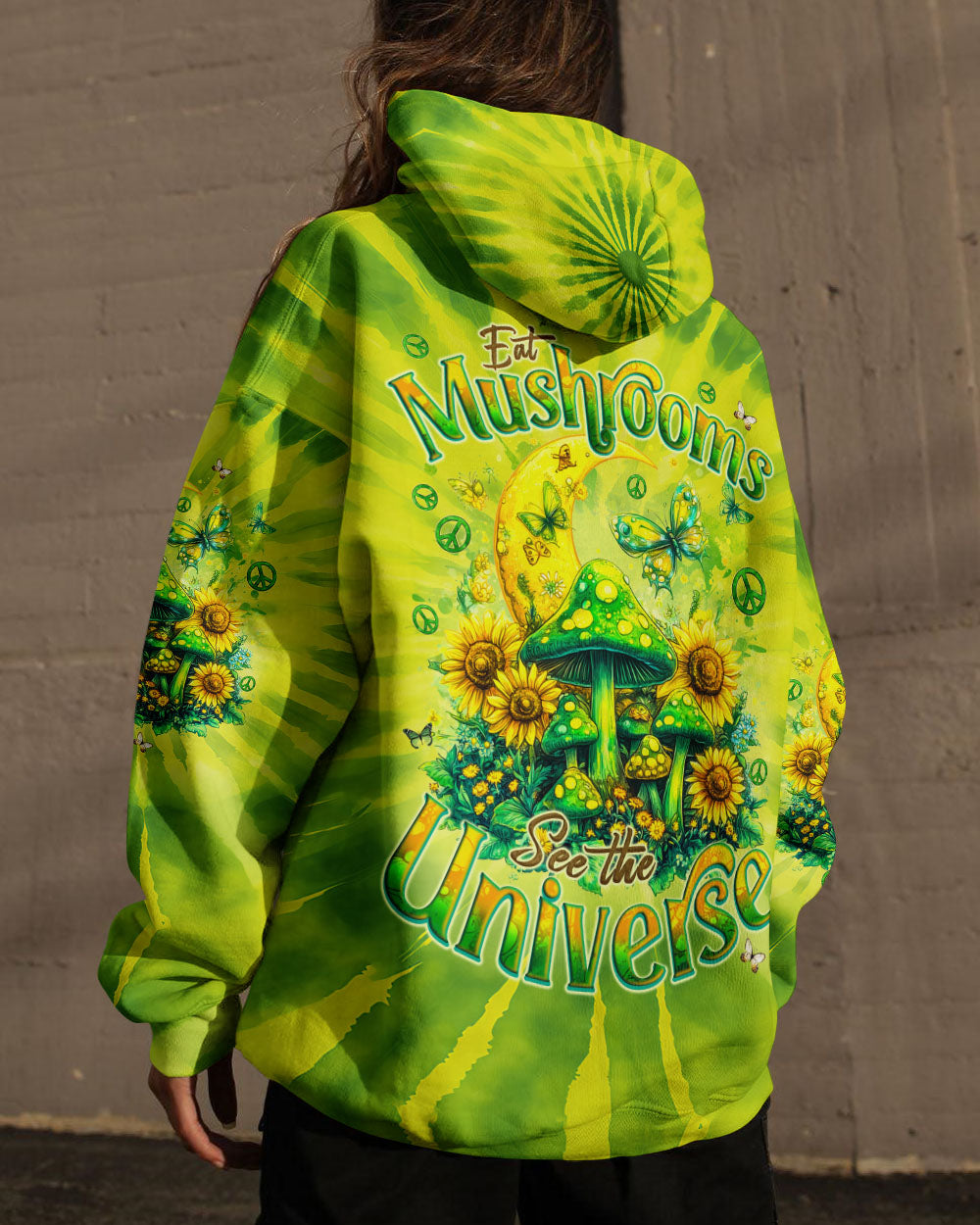 Eat Mushrooms See the Universe Green Tie Dye Mushroom Forest AOP Shirts _12_ CwNOO