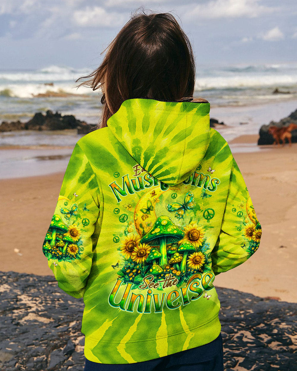 Eat Mushrooms See the Universe Green Tie Dye Mushroom Forest AOP Shirts _13_ HmCCX