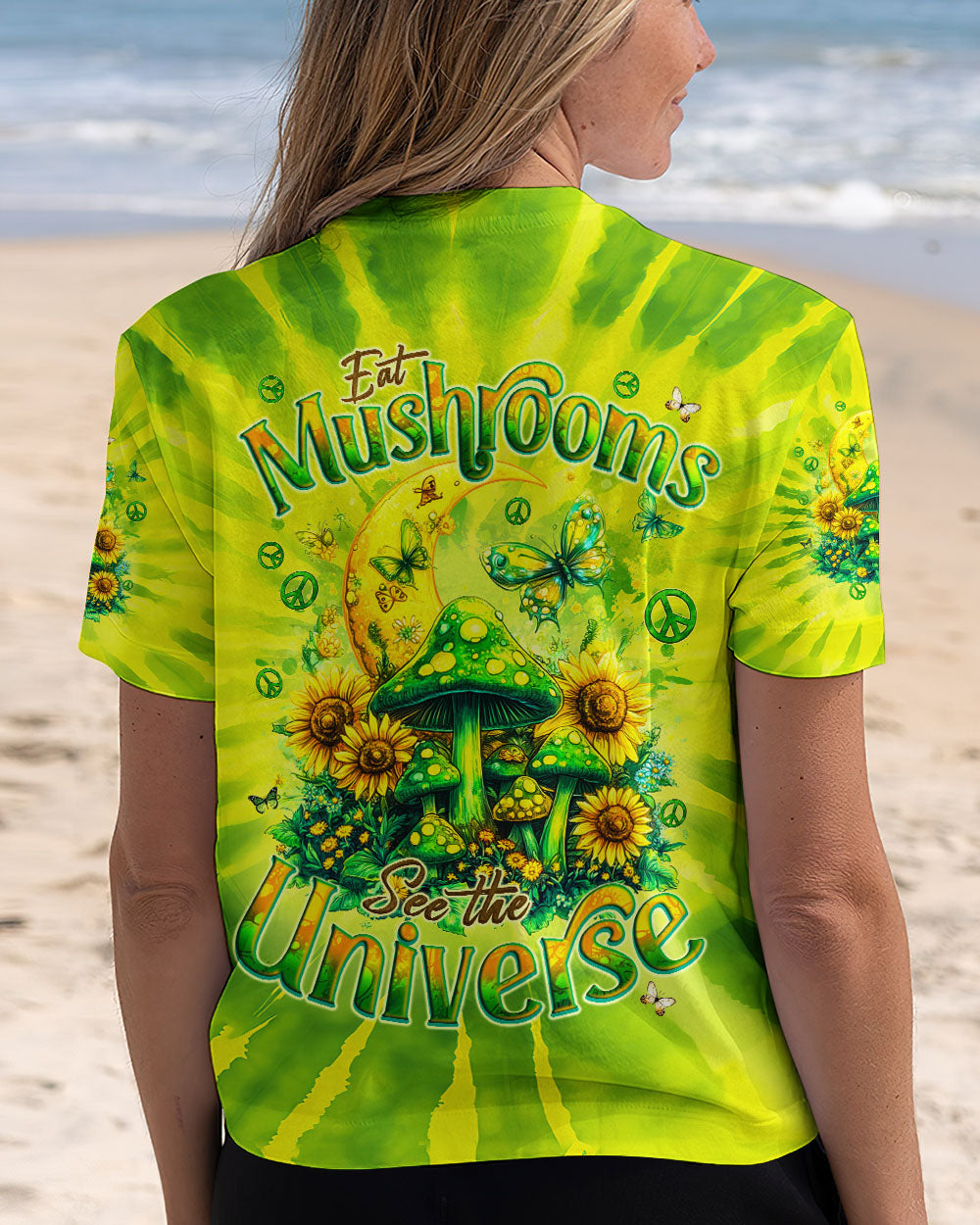 Eat Mushrooms See the Universe Green Tie Dye Mushroom Forest AOP Shirts _3_ 287ub