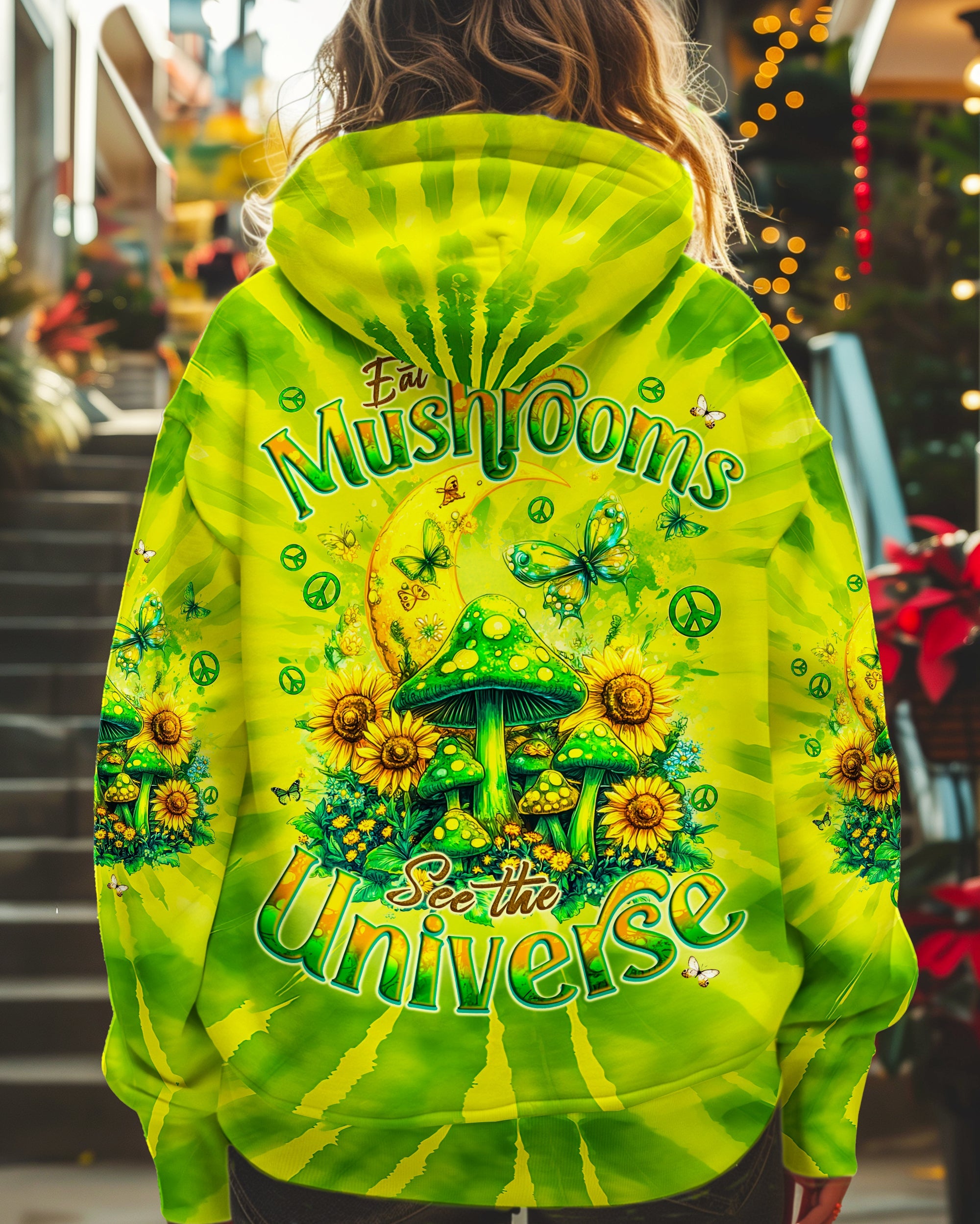 Eat Mushrooms See the Universe Green Tie Dye Mushroom Forest AOP Shirts _5_ zFuzA