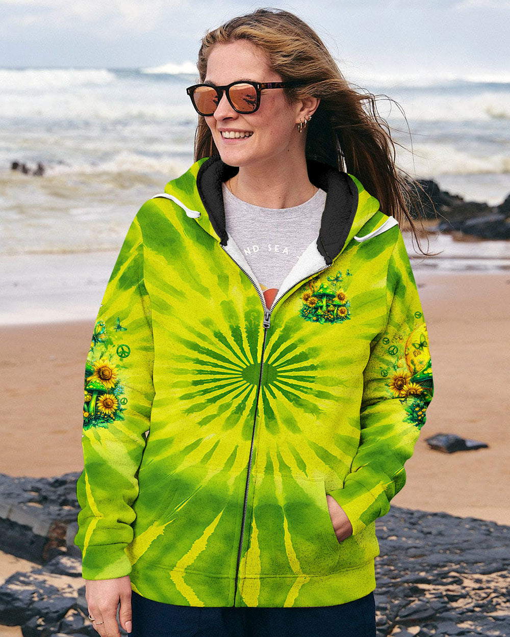 Eat Mushrooms See the Universe Green Tie Dye Mushroom Forest AOP Shirts _8_ JGVqb