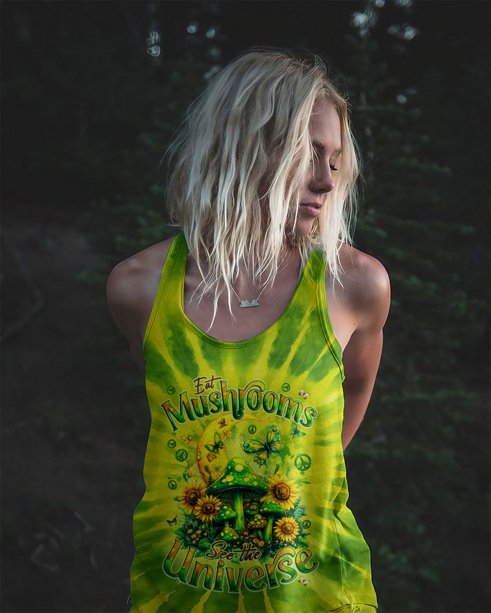 Eat Mushrooms See the Universe Green Tie Dye Mushroom Forest AOP Shirts _9_ A8Lct