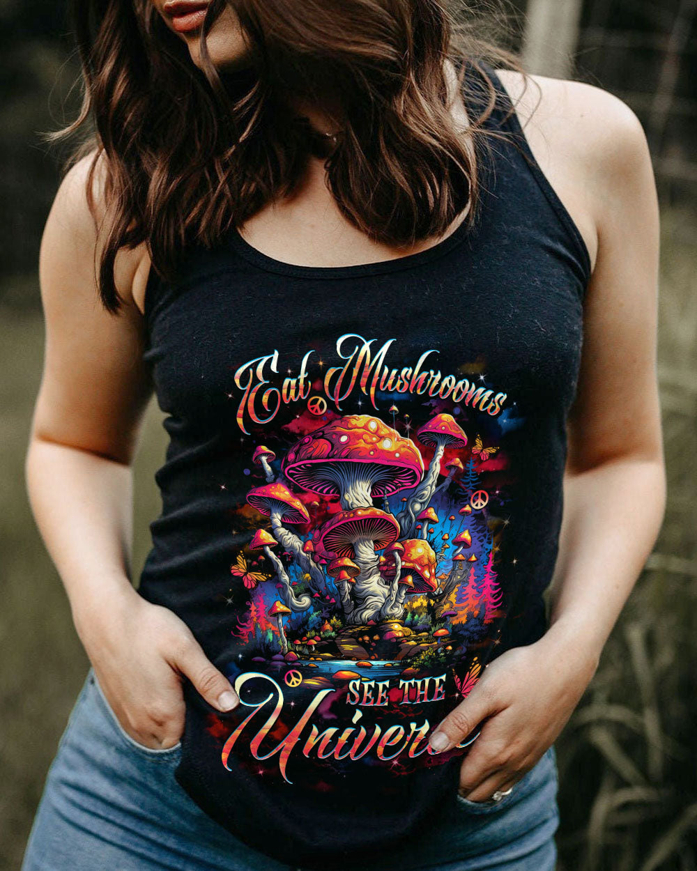 Eat Mushrooms See the Universe Psychedelic Mushroom Forest AOP Shirts _5_ r2JXb