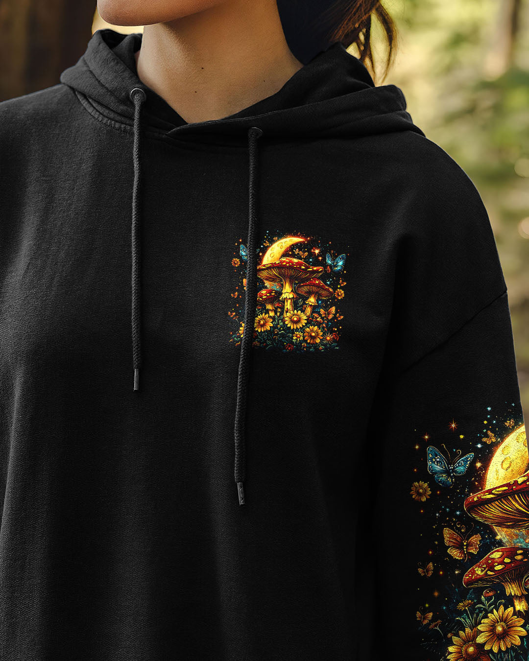 Eat Mushrooms See the Universe Psychedelic Mushroom Moon AOP Shirts _4_ fy4A8