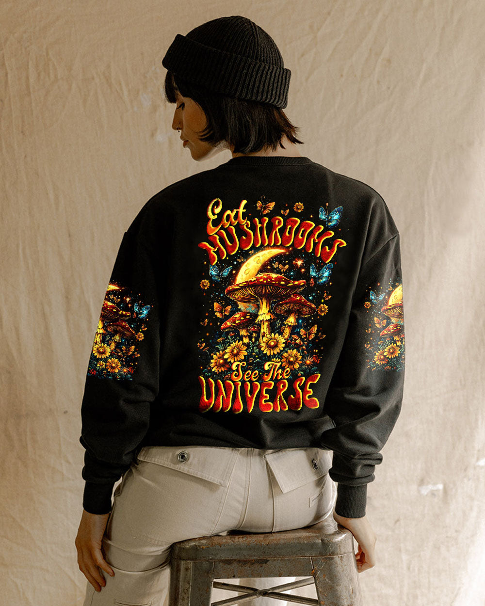 Eat Mushrooms See the Universe Psychedelic Mushroom Moon AOP Shirts _7_ f9OeN