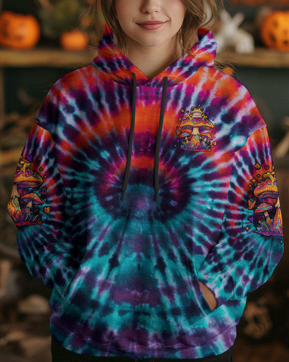Eat Mushrooms See the Universe Trippy Tie Dye Frog Design AOP Shirts _13_ H0ruH