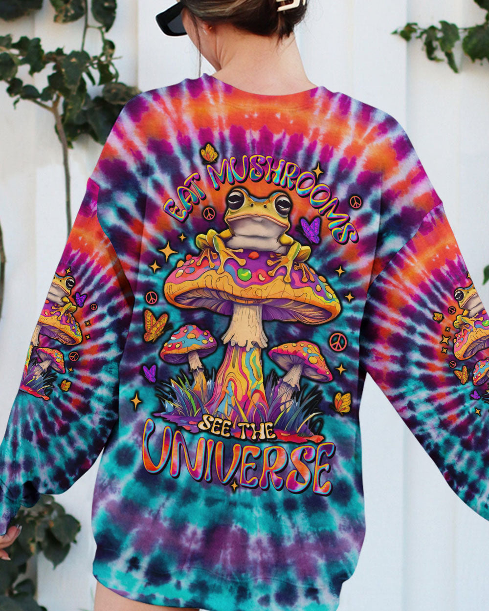Eat Mushrooms See the Universe Trippy Tie Dye Frog Design AOP Shirts _3_ Yekgg