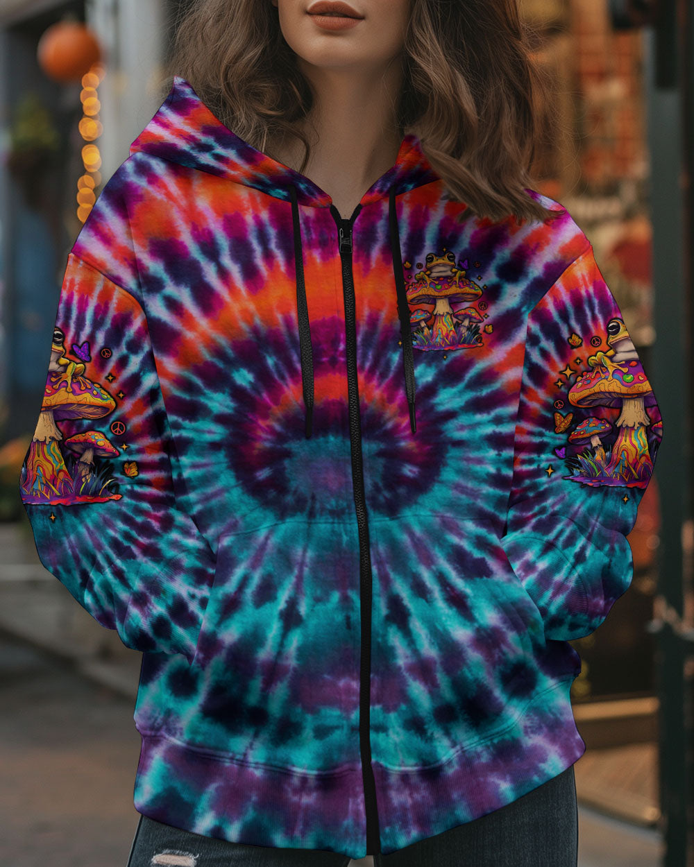 Eat Mushrooms See the Universe Trippy Tie Dye Frog Design AOP Shirts _4_ RUQse