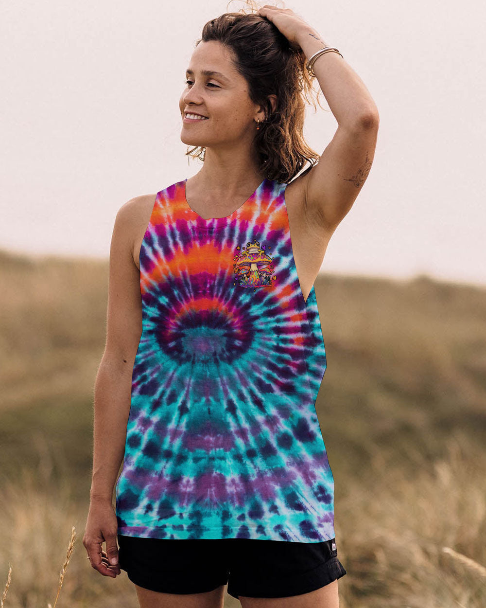 Eat Mushrooms See the Universe Trippy Tie Dye Frog Design AOP Shirts _6_ XrefG