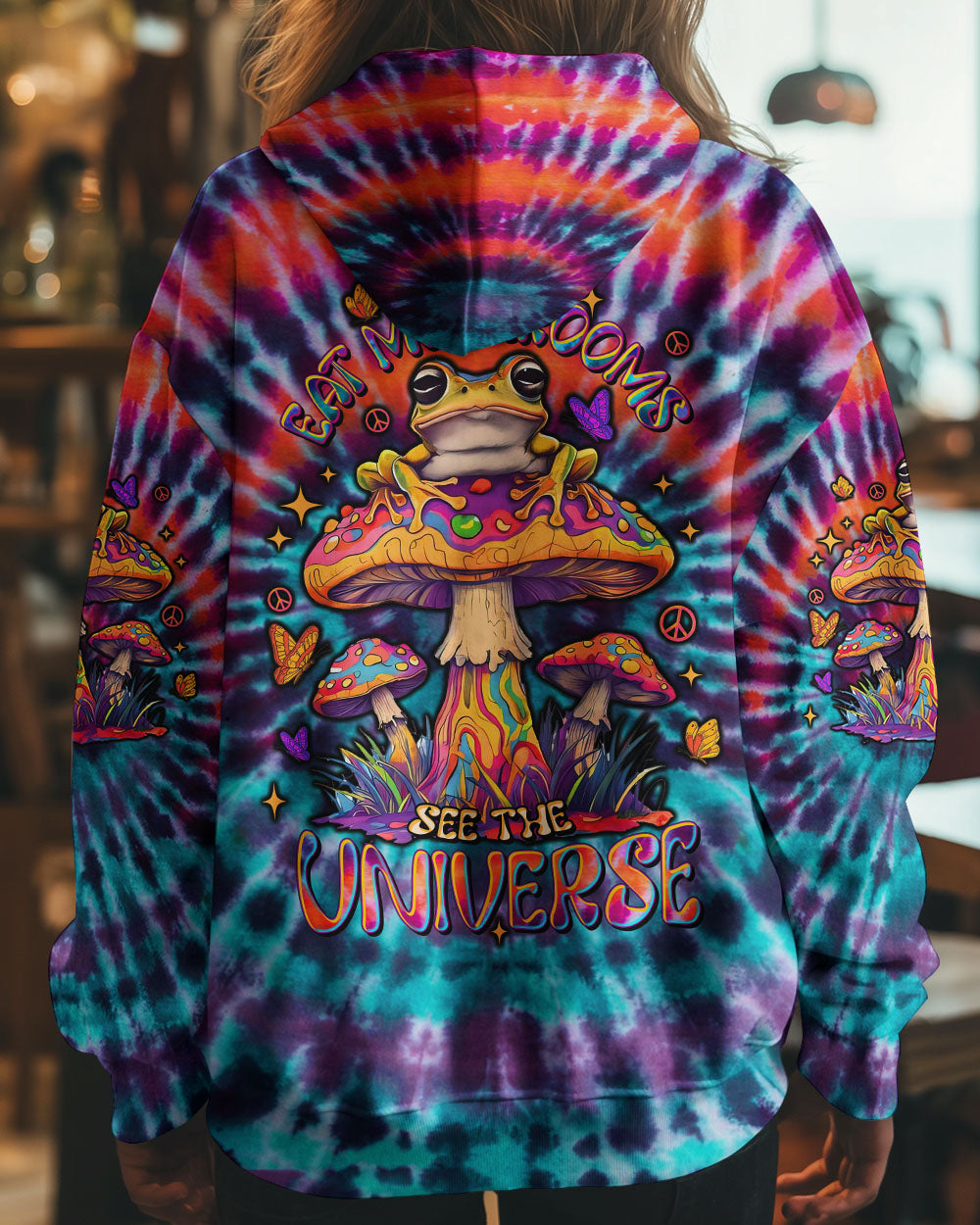 Eat Mushrooms See the Universe Trippy Tie Dye Frog Design AOP Shirts _8_ 0fJcH