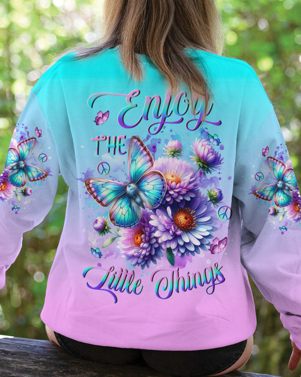 Enjoy the Little Things Tie Dye Daisy Butterfly Design for Women AOP Shirts _12_ EU89i