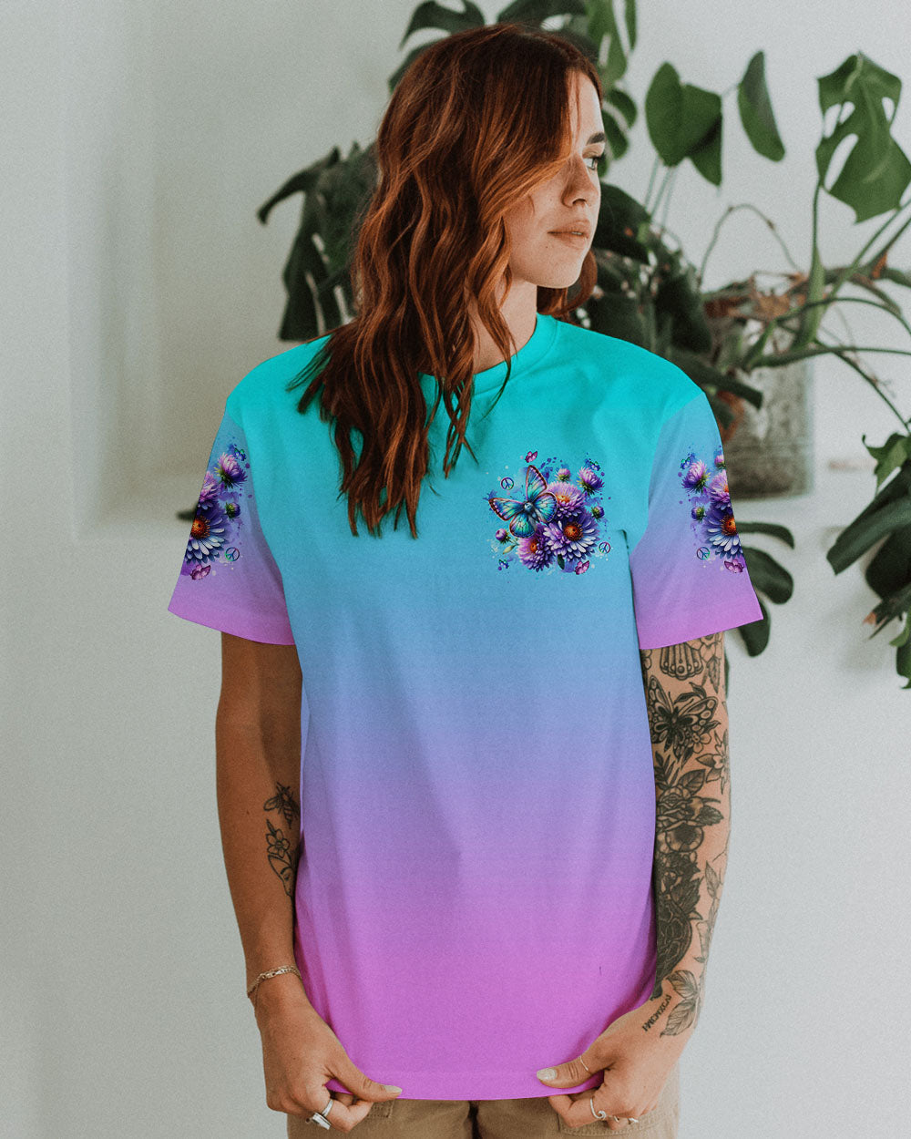 Enjoy the Little Things Tie Dye Daisy Butterfly Design for Women AOP Shirts _13_ VEIKm