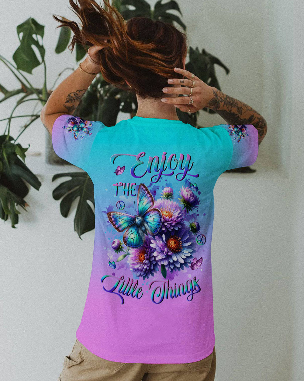 Enjoy the Little Things Tie Dye Daisy Butterfly Design for Women AOP Shirts _1_ vwYaj