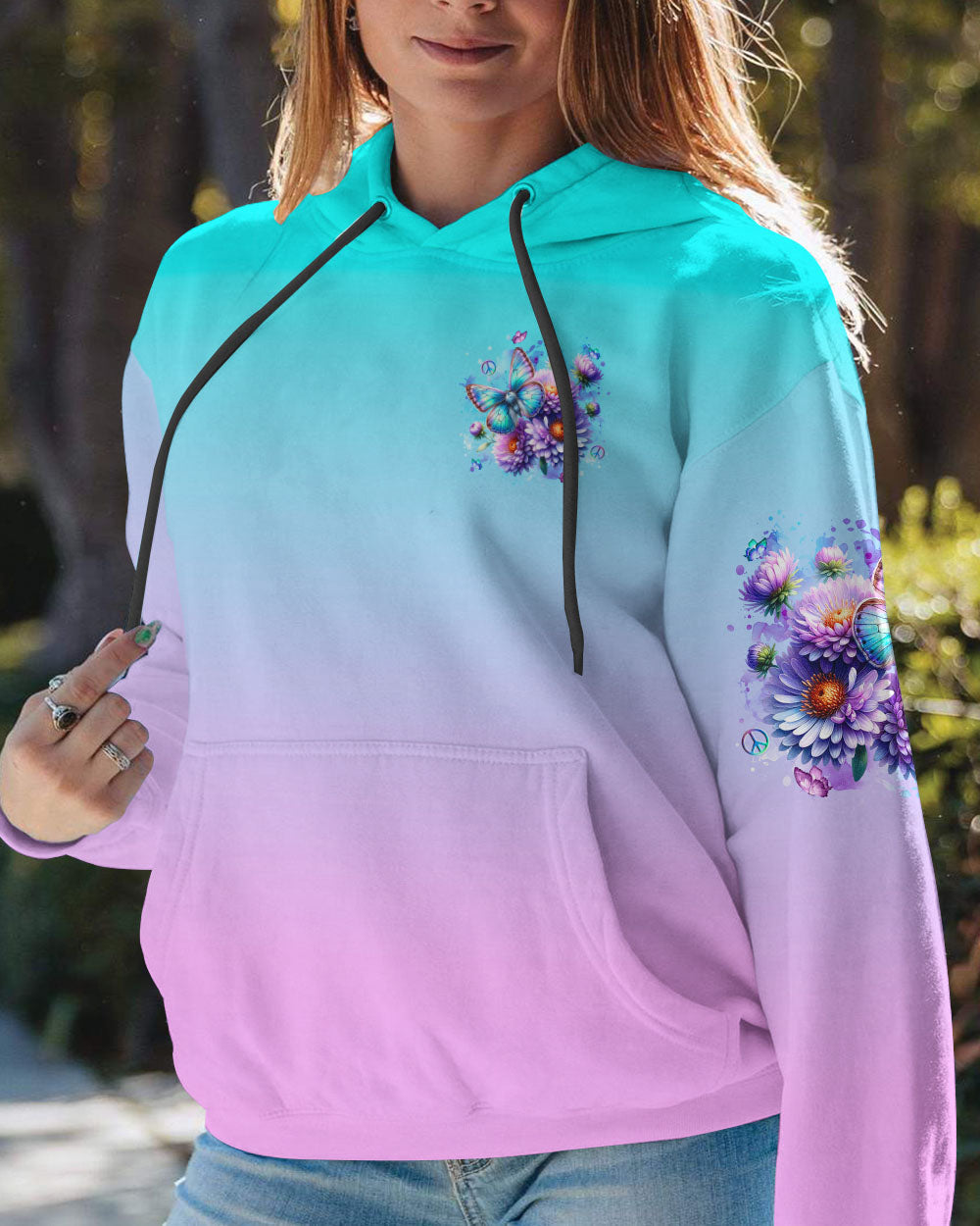 Enjoy the Little Things Tie Dye Daisy Butterfly Design for Women AOP Shirts _4_ 62iX4