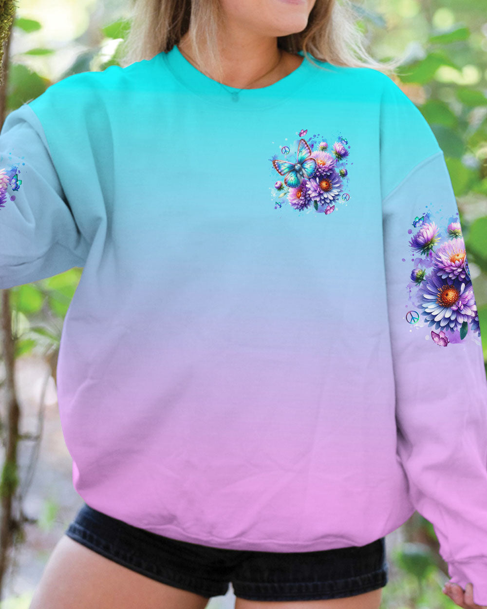 Enjoy the Little Things Tie Dye Daisy Butterfly Design for Women AOP Shirts _6_ eceOV