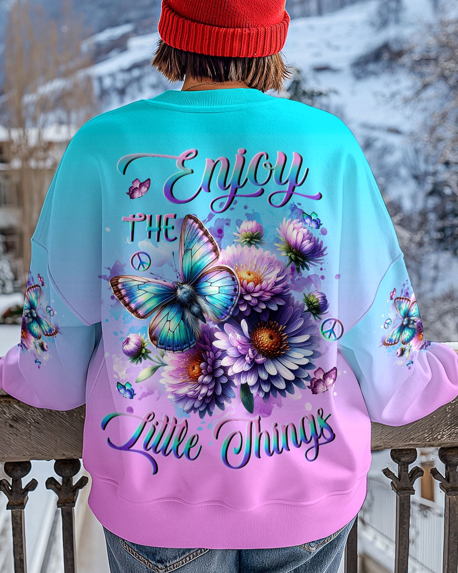 Enjoy the Little Things Tie Dye Daisy Butterfly Design for Women AOP Shirts _7_ KDYXP