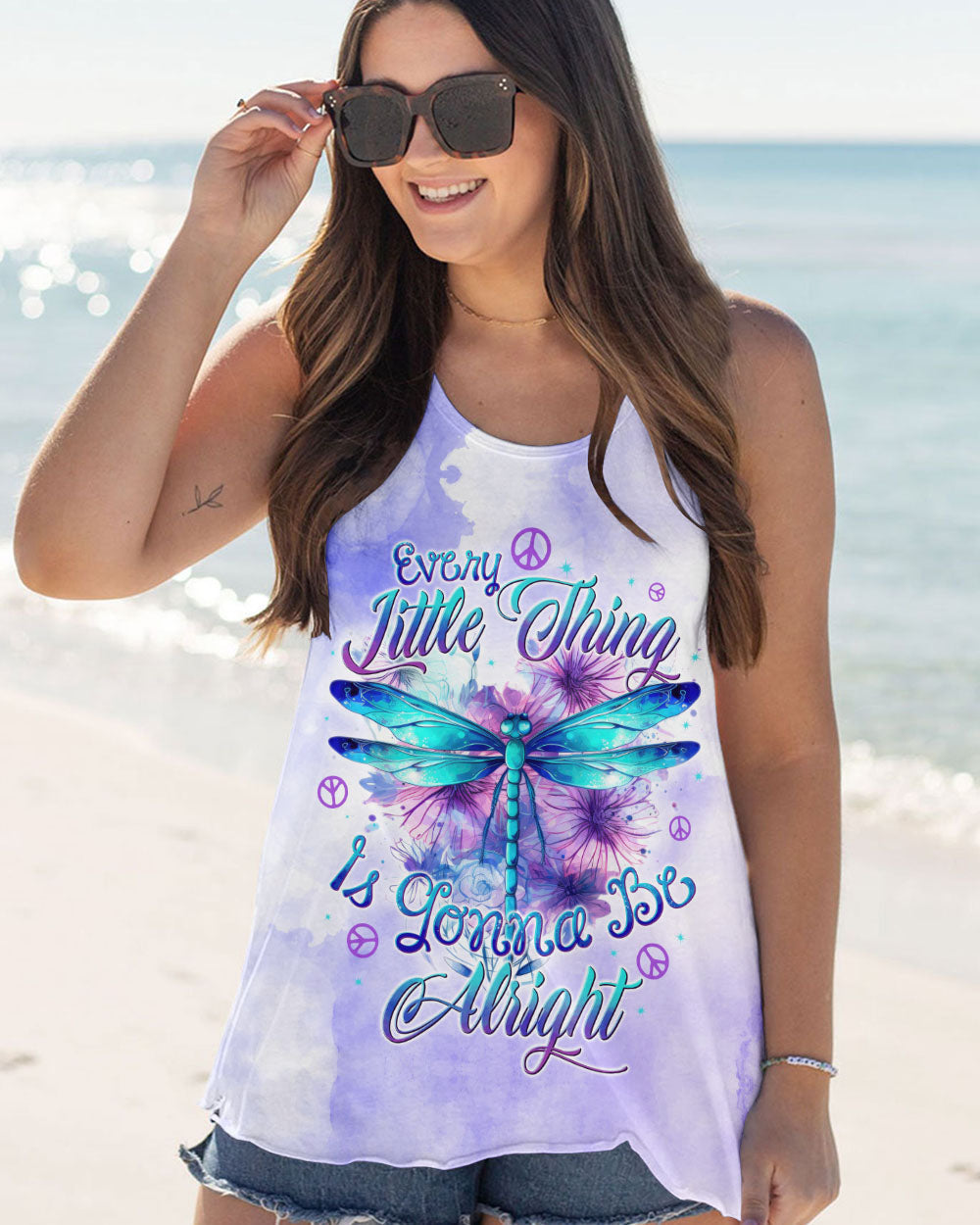 Every Little Thing Is Gonna Be Alright Peacefu Purple Dragonfly Inspirational Graphic AOP Shirts _11_ Vffor