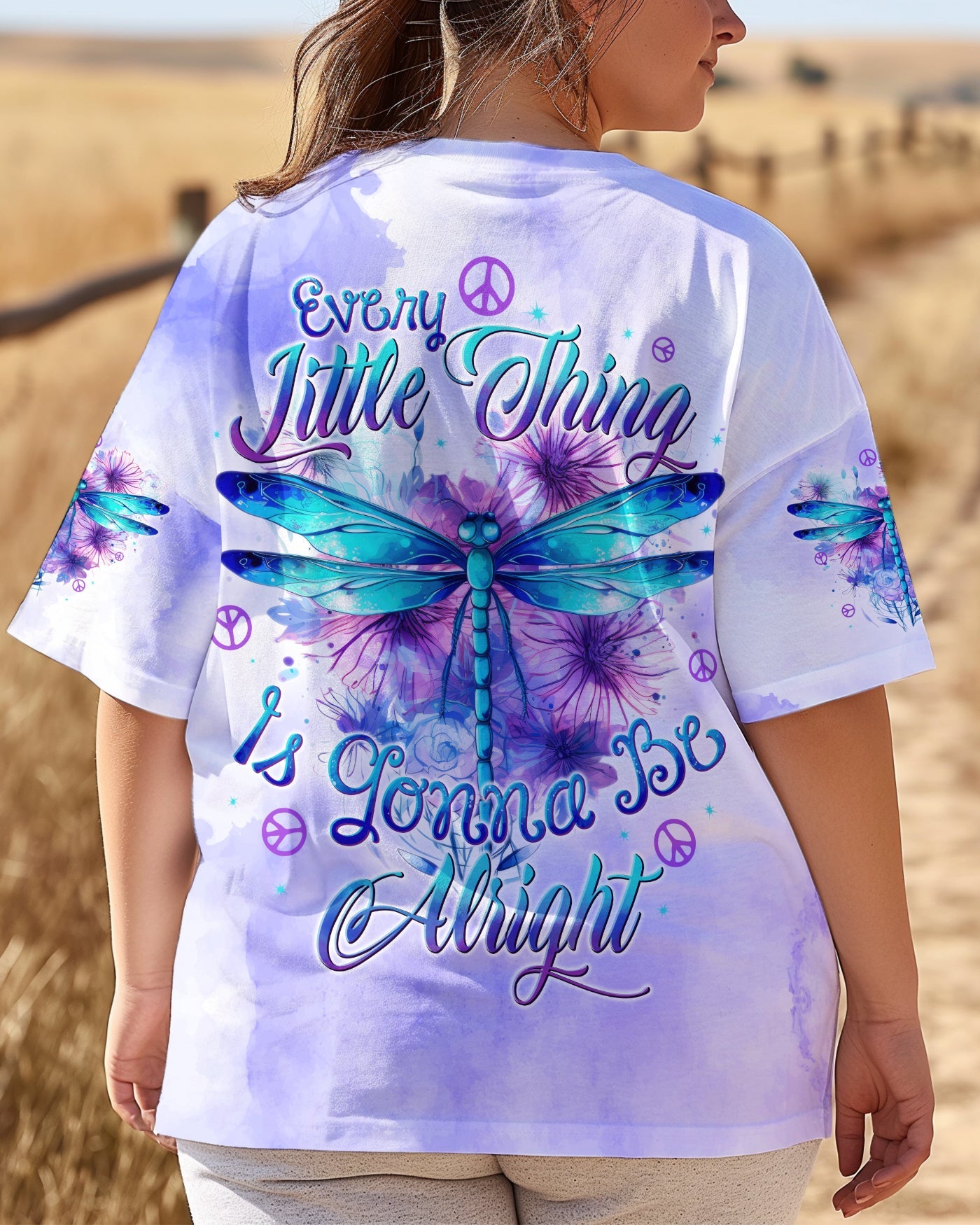 Every Little Thing Is Gonna Be Alright Peacefu Purple Dragonfly Inspirational Graphic AOP Shirts _3_ 1vRck