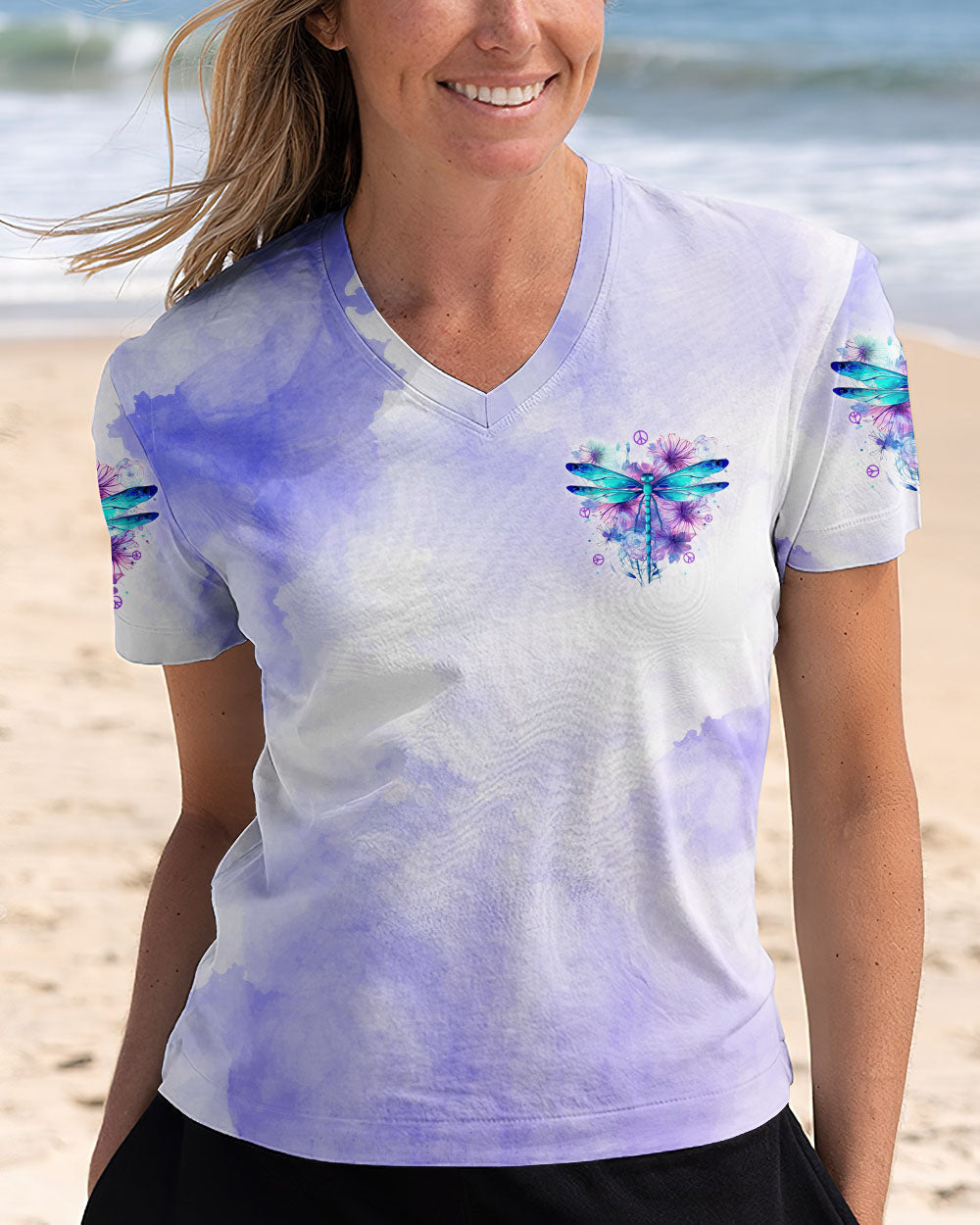 Every Little Thing Is Gonna Be Alright Peacefu Purple Dragonfly Inspirational Graphic AOP Shirts _4_ iB56z