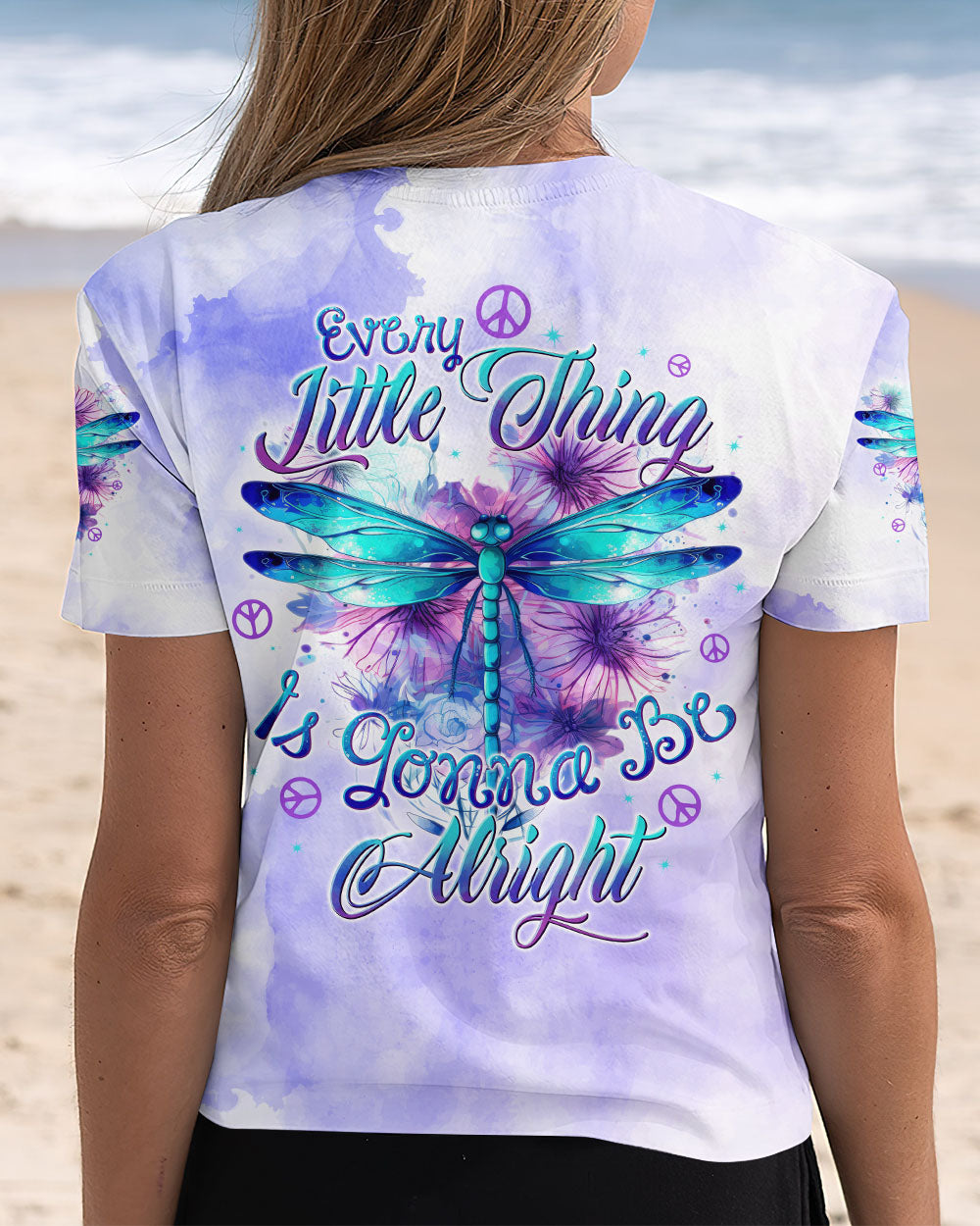 Every Little Thing Is Gonna Be Alright Peacefu Purple Dragonfly Inspirational Graphic AOP Shirts _5_ ZFpnU