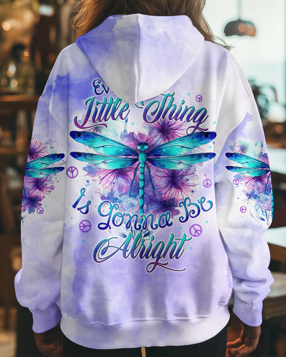 Every Little Thing Is Gonna Be Alright Peacefu Purple Dragonfly Inspirational Graphic AOP Shirts _7_ 49lOq