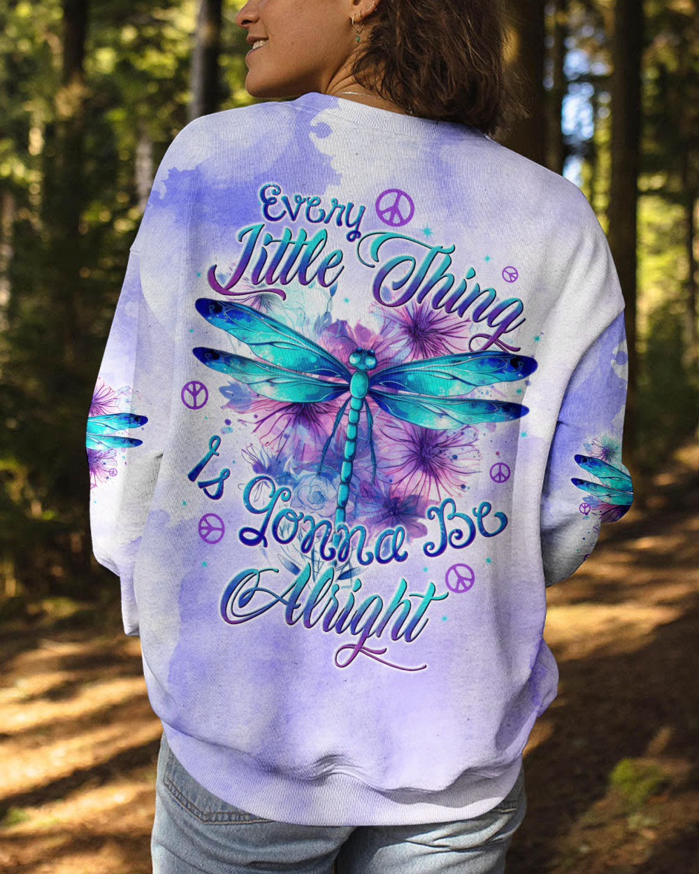 Every Little Thing Is Gonna Be Alright Peacefu Purple Dragonfly Inspirational Graphic AOP Shirts _9_ adfun