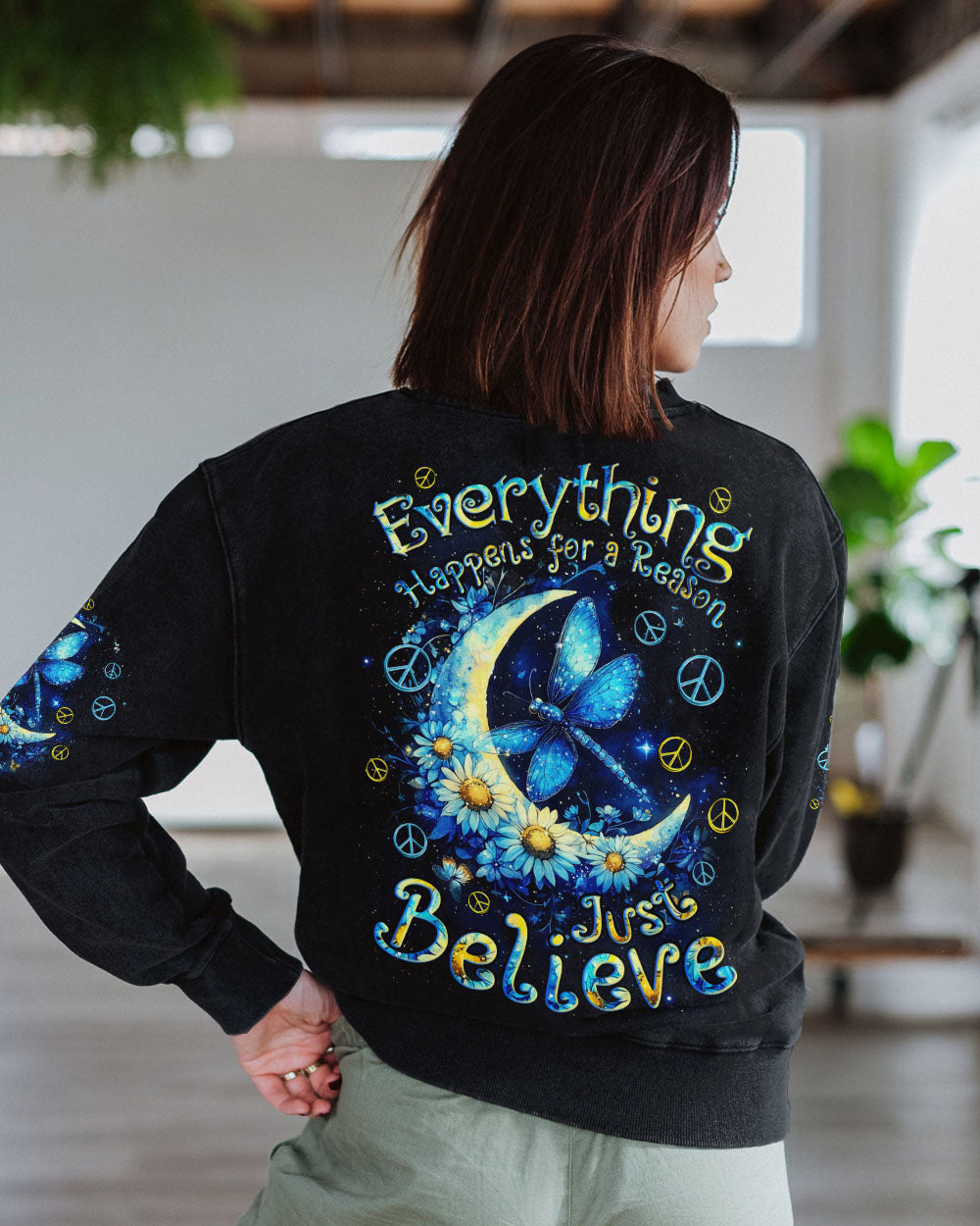 Everything Happens for a Reason Just Believe Dragonfly Moon Graphic AOP Shirts _3_ pZH9M