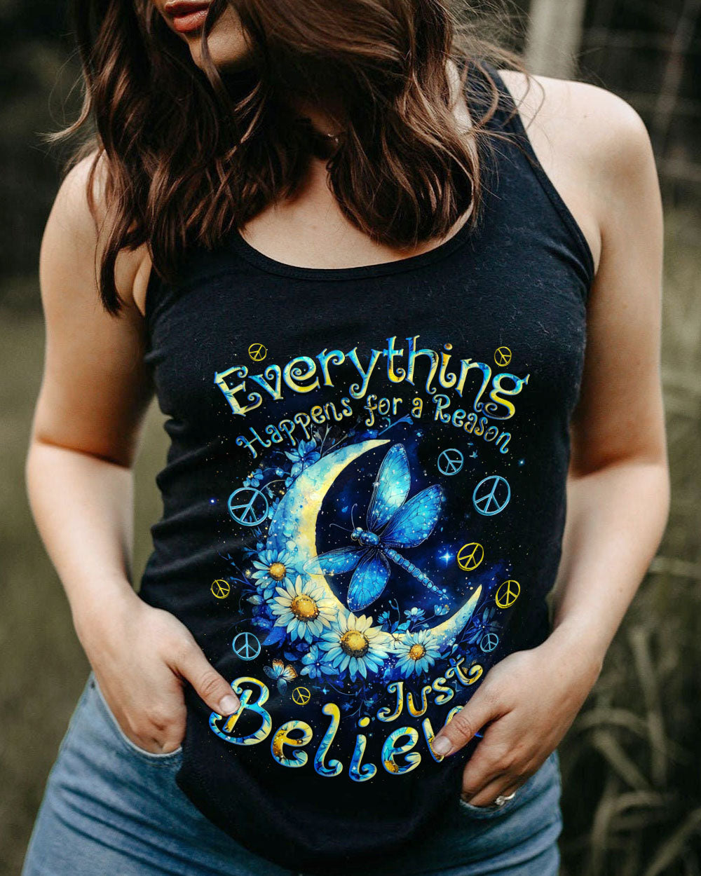 Everything Happens for a Reason Just Believe Dragonfly Moon Graphic AOP Shirts _5_ wCKl0