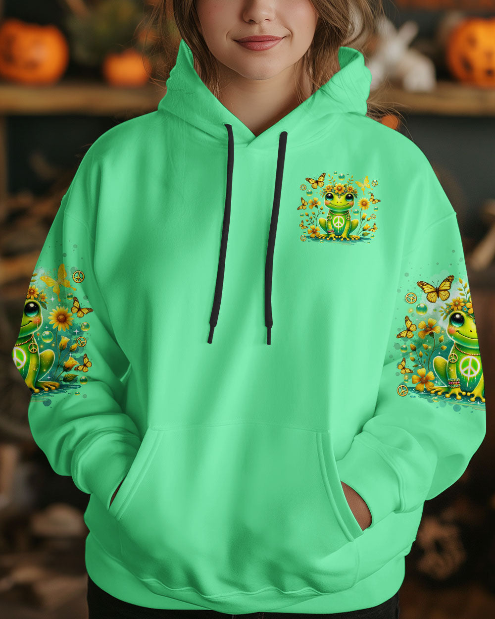 Everything Happens for a Reason Just Believe Green Frog Peace Sign Hippie AOP Shirts _4_ WjgHl