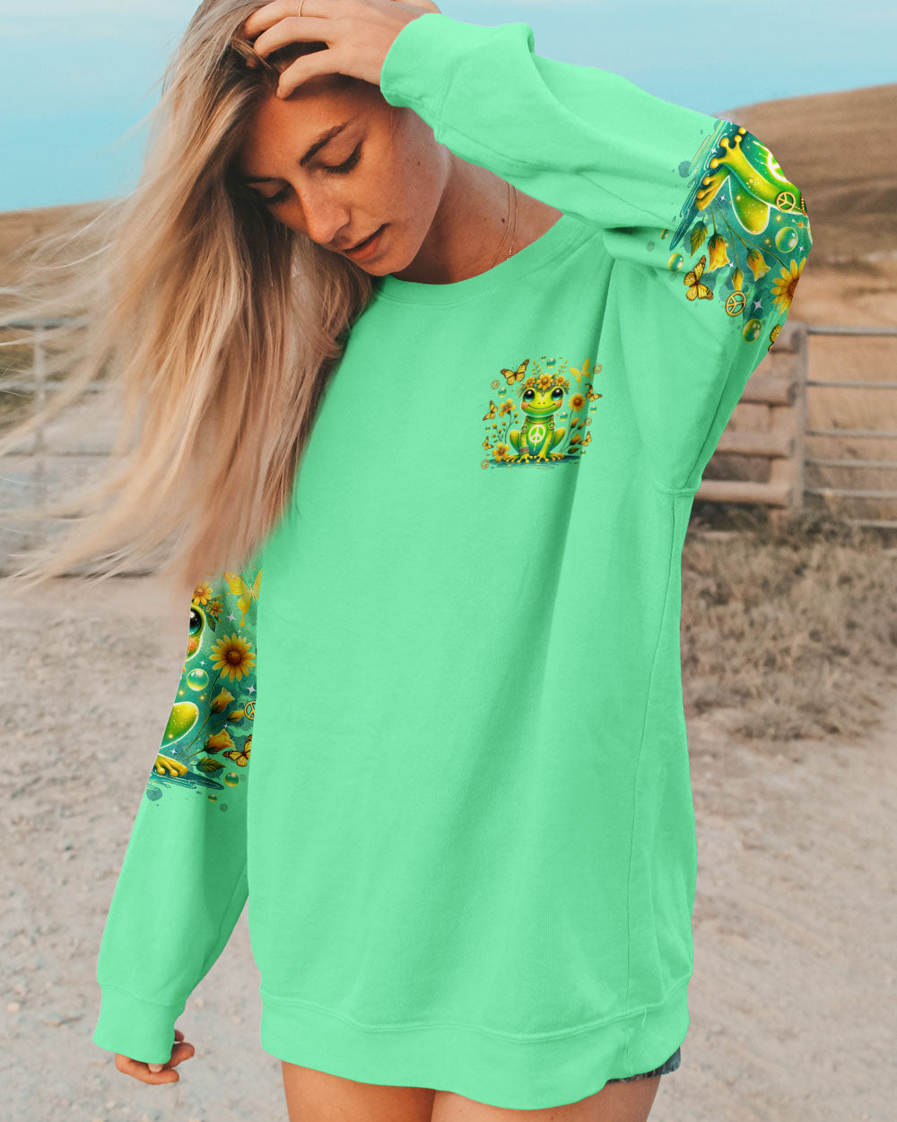 Everything Happens for a Reason Just Believe Green Frog Peace Sign Hippie AOP Shirts _5_ fYWhY