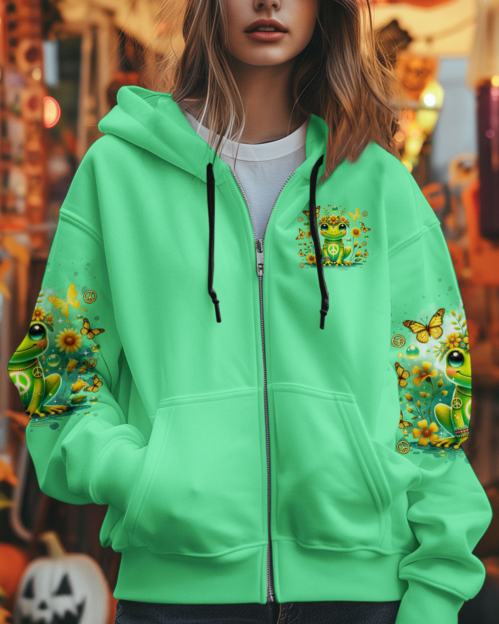 Everything Happens for a Reason Just Believe Green Frog Peace Sign Hippie AOP Shirts _7_ Y3Nrt