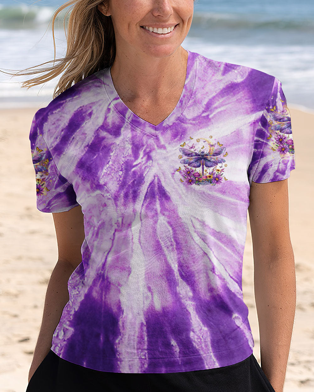 Everything Happens for a Reason Just Believe Purple Tie Dye Dragonfly AOP Shirts _2_ 6WKrK