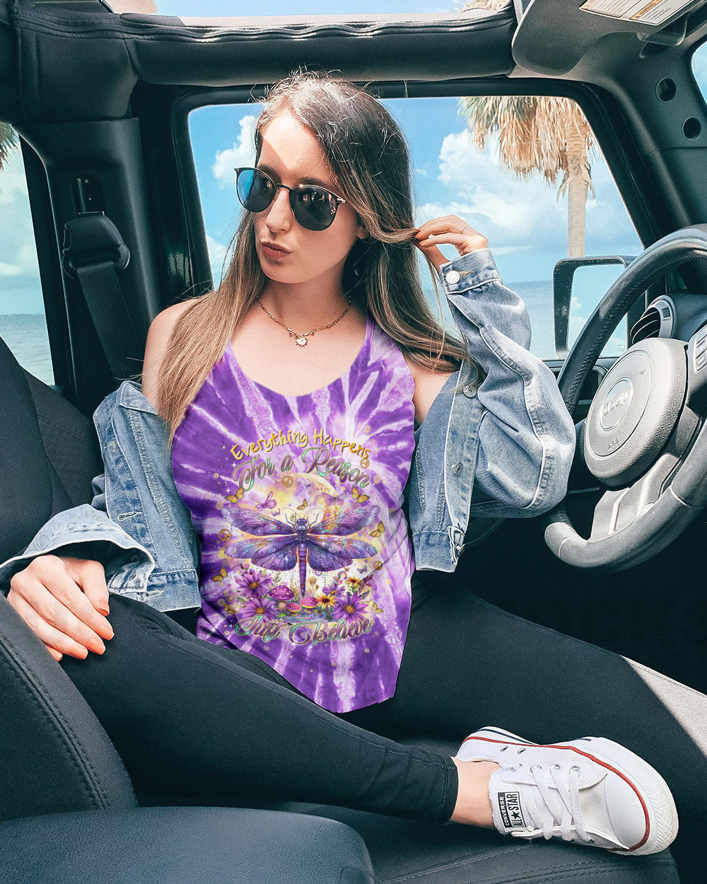 Everything Happens for a Reason Just Believe Purple Tie Dye Dragonfly AOP Shirts _9_ hIxc4