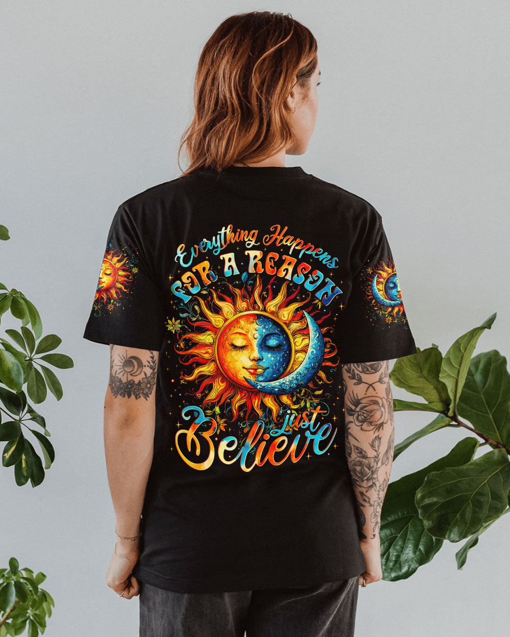 Everything Happens for a Reason Just Believe Sun and Moon AOP Shirts _10_ qu2gb