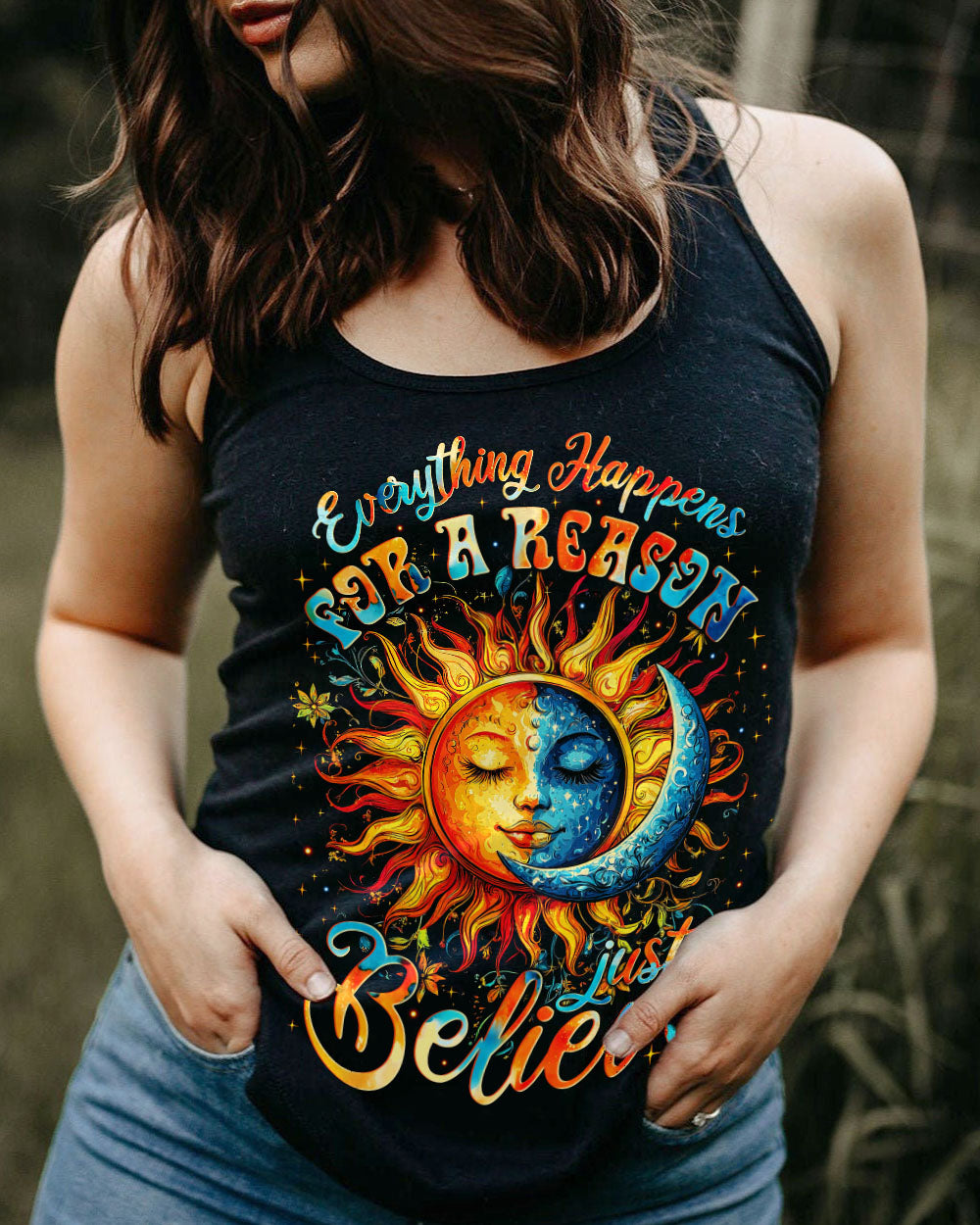 Everything Happens for a Reason Just Believe Sun and Moon AOP Shirts _5_ 16DIx