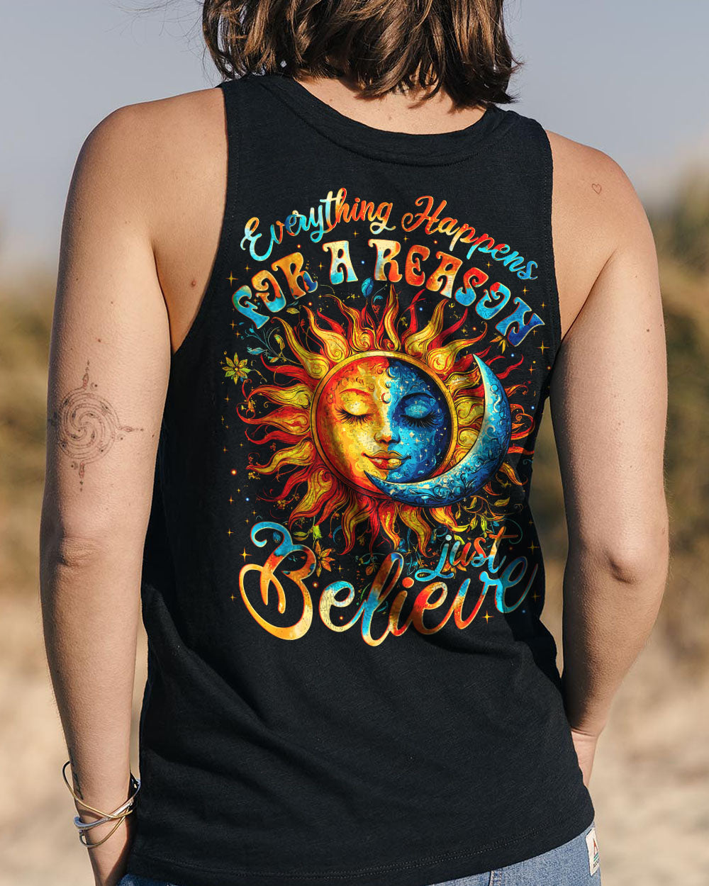 Everything Happens for a Reason Just Believe Sun and Moon AOP Shirts _7_ jdhG1
