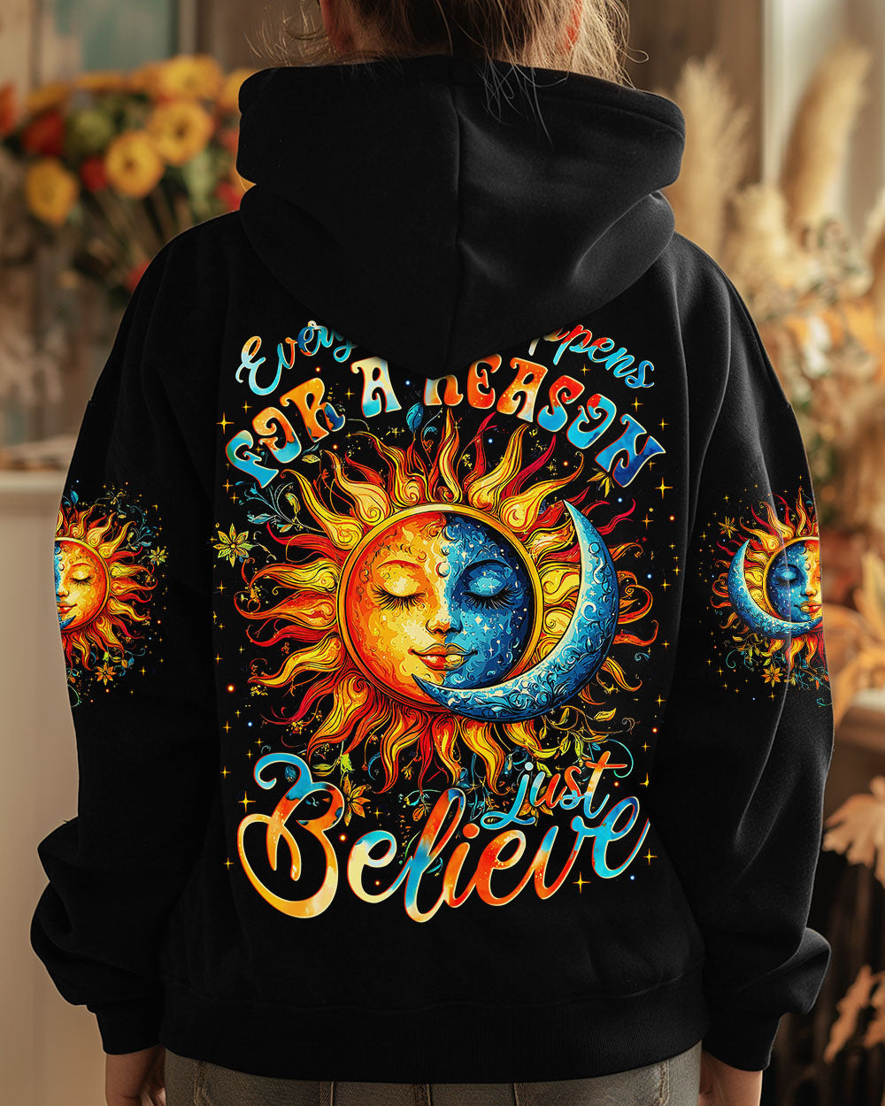 Everything Happens for a Reason Just Believe Sun and Moon AOP Shirts _8_ GPBHb