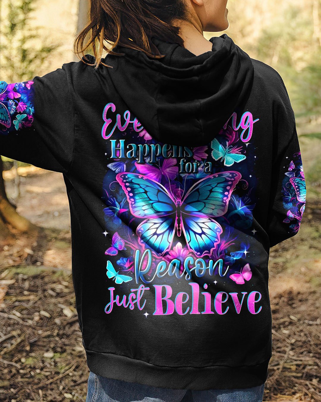 Everything Happens for a Reason just Believe Inspirational Butterfly AOP Shirts _14_ vixwb