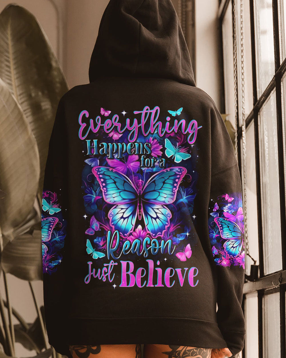 Everything Happens for a Reason just Believe Inspirational Butterfly AOP Shirts _1_ o5u08