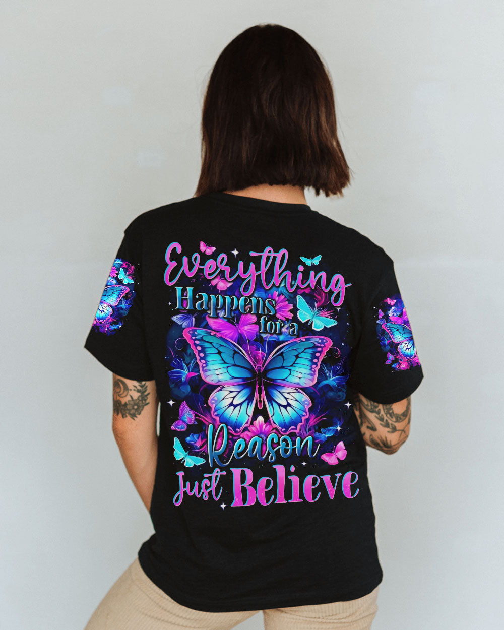 Everything Happens for a Reason just Believe Inspirational Butterfly AOP Shirts _3_ baGt1