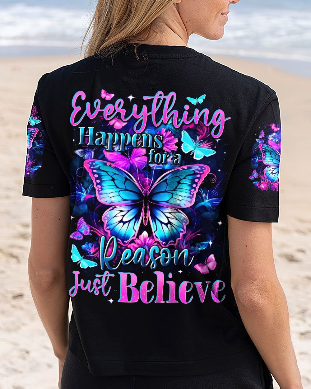 Everything Happens for a Reason just Believe Inspirational Butterfly AOP Shirts _5_ emV4S