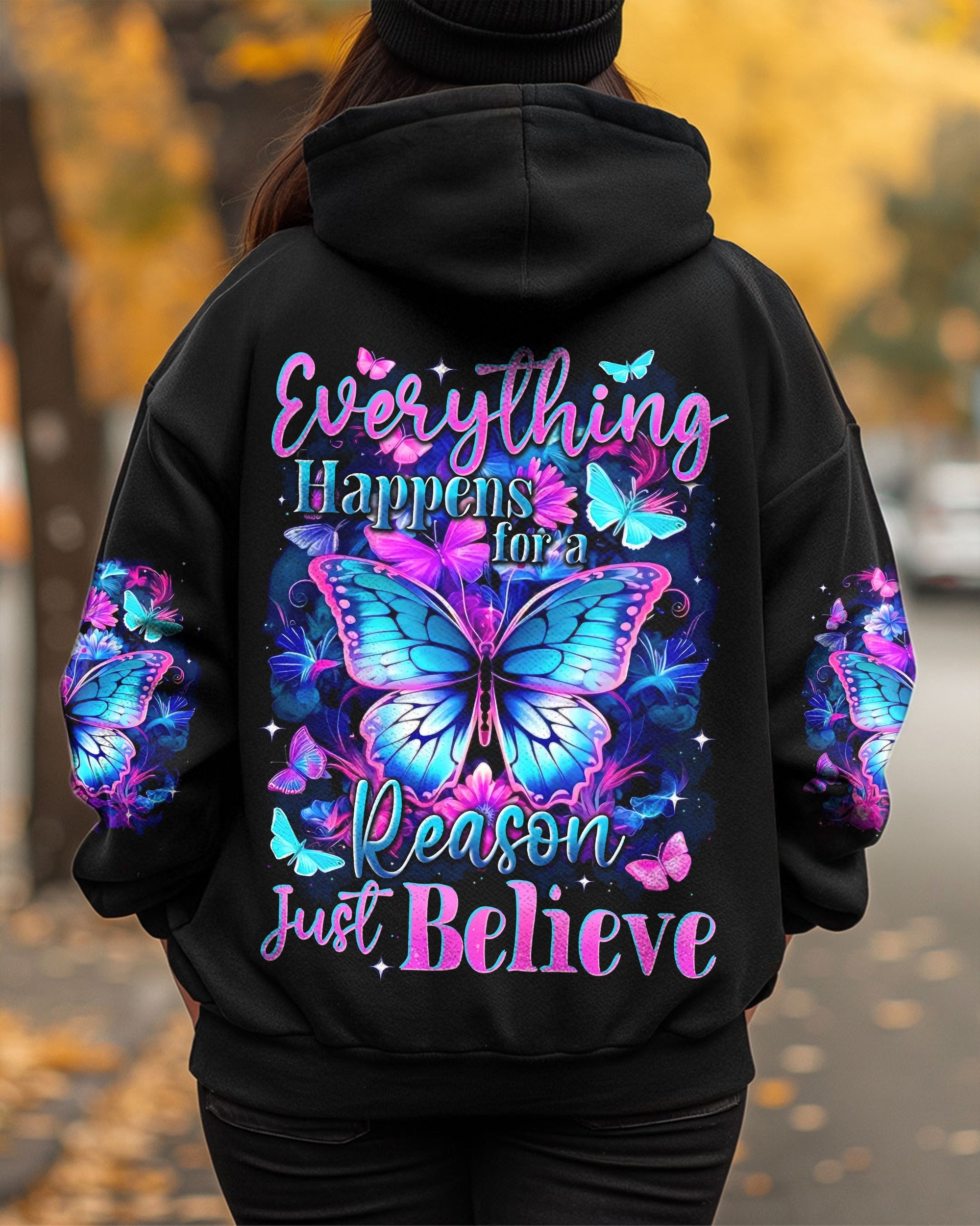 Everything Happens for a Reason just Believe Inspirational Butterfly AOP Shirts _7_ mAj0C